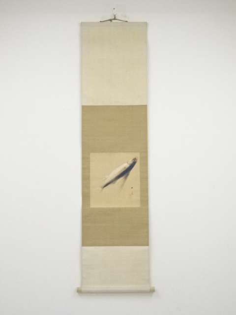 JAPANESE HANGING SCROLL / HAND PAINTED / FLYING FISH / BY CHIKUSAI YAMASHITA